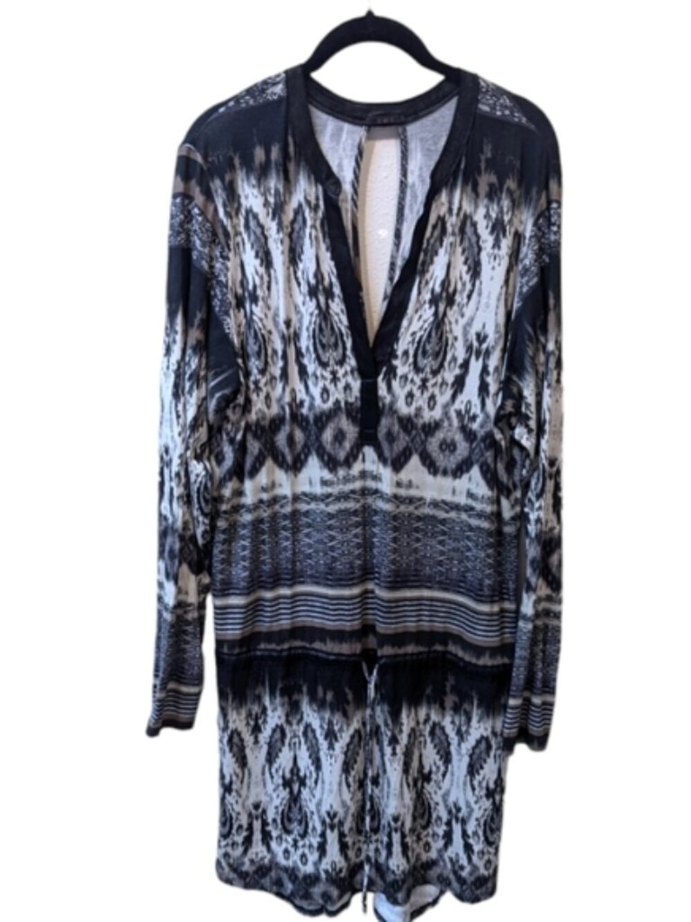 SW3 Bespoke Mixed Print Cinch Waist Open Surplice Back Tunic Dress (L)